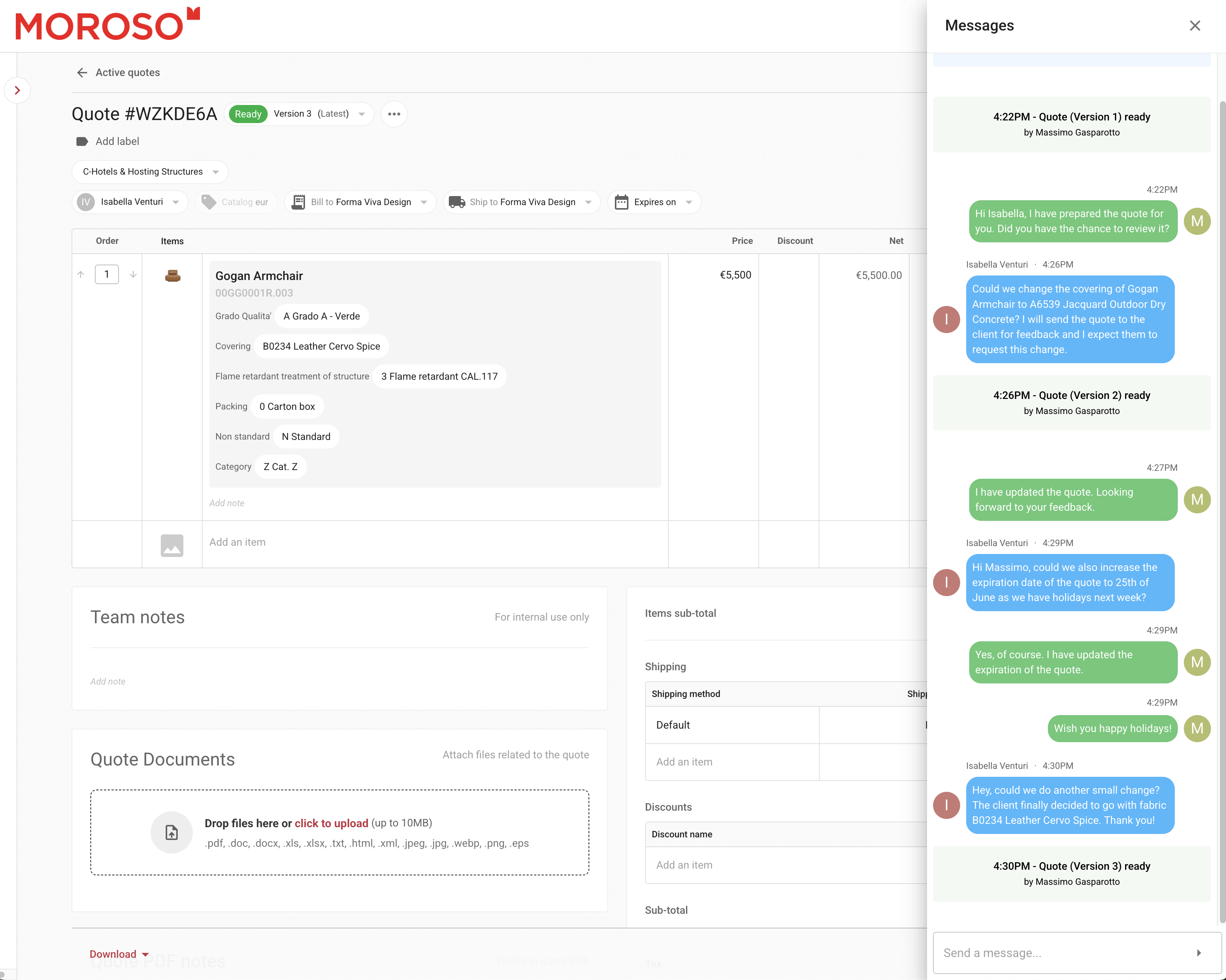 Collaborative quoting interface